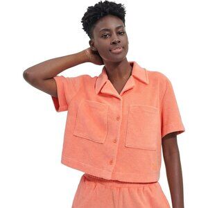 UGG Saniyah Short-Sleeve Button-Down Shirt Orange Women's Size X-Large NWT